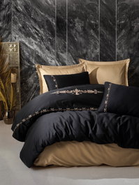 L'essentiel linge de maison Gloria - Gold - Juego de funda de edredón de satén doble en negro y dorado